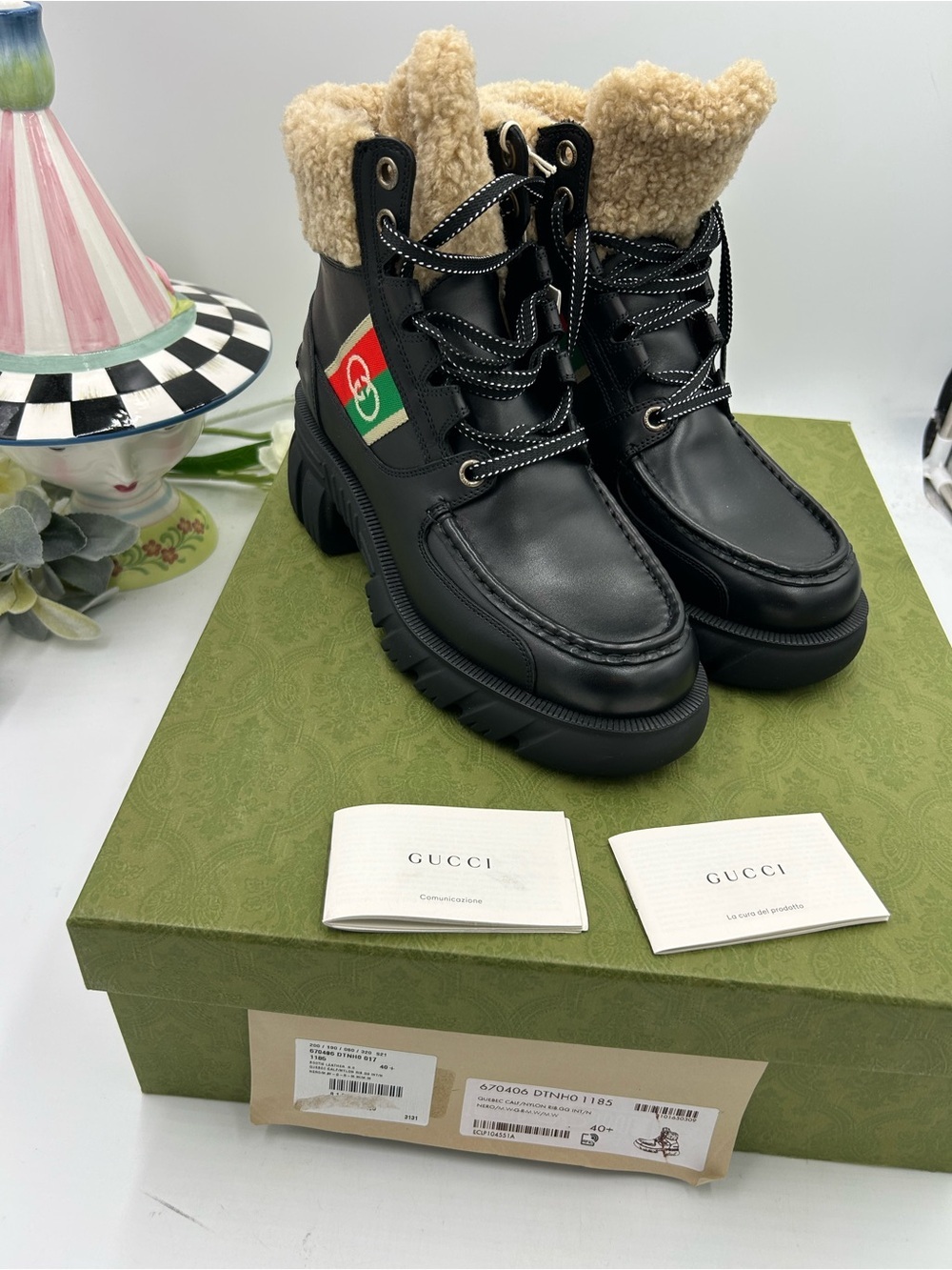 Women's Gucci leather romance combat boots size 40.5 made In Italy